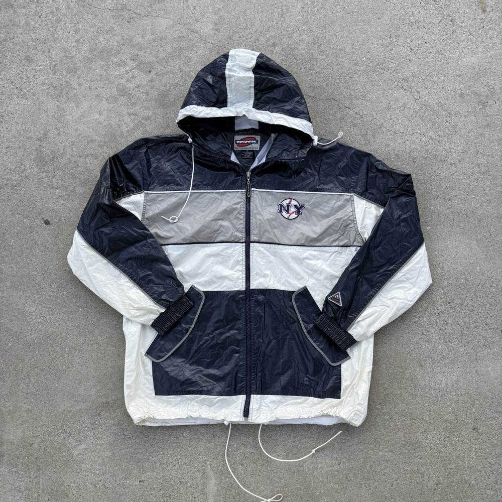 Vintage‎ Tank MLB New York Yankees Hooded Rain Coat Windbreaker Jacket XL Korea